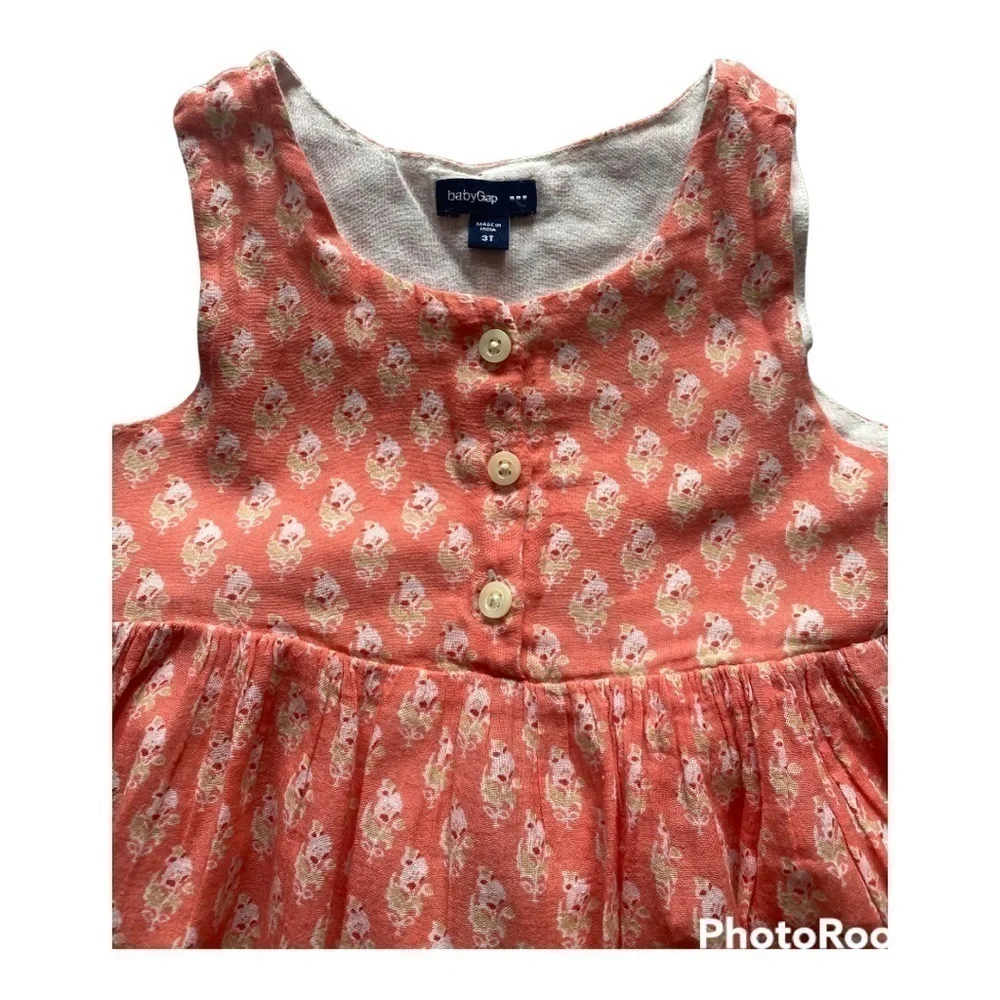 DRESS-BABY GAP-PEACH & CREAM COLOR DRESS-SIZE 3T